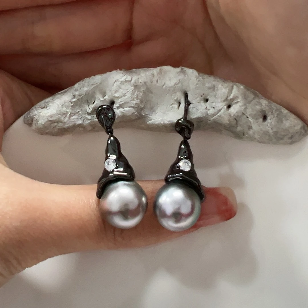 海水珍珠耳饰银S925镶嵌