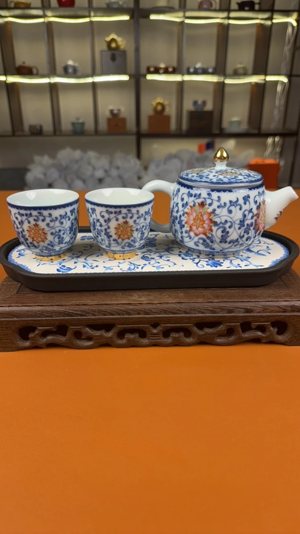 京隆堂珐琅彩一壶两杯加茶盘