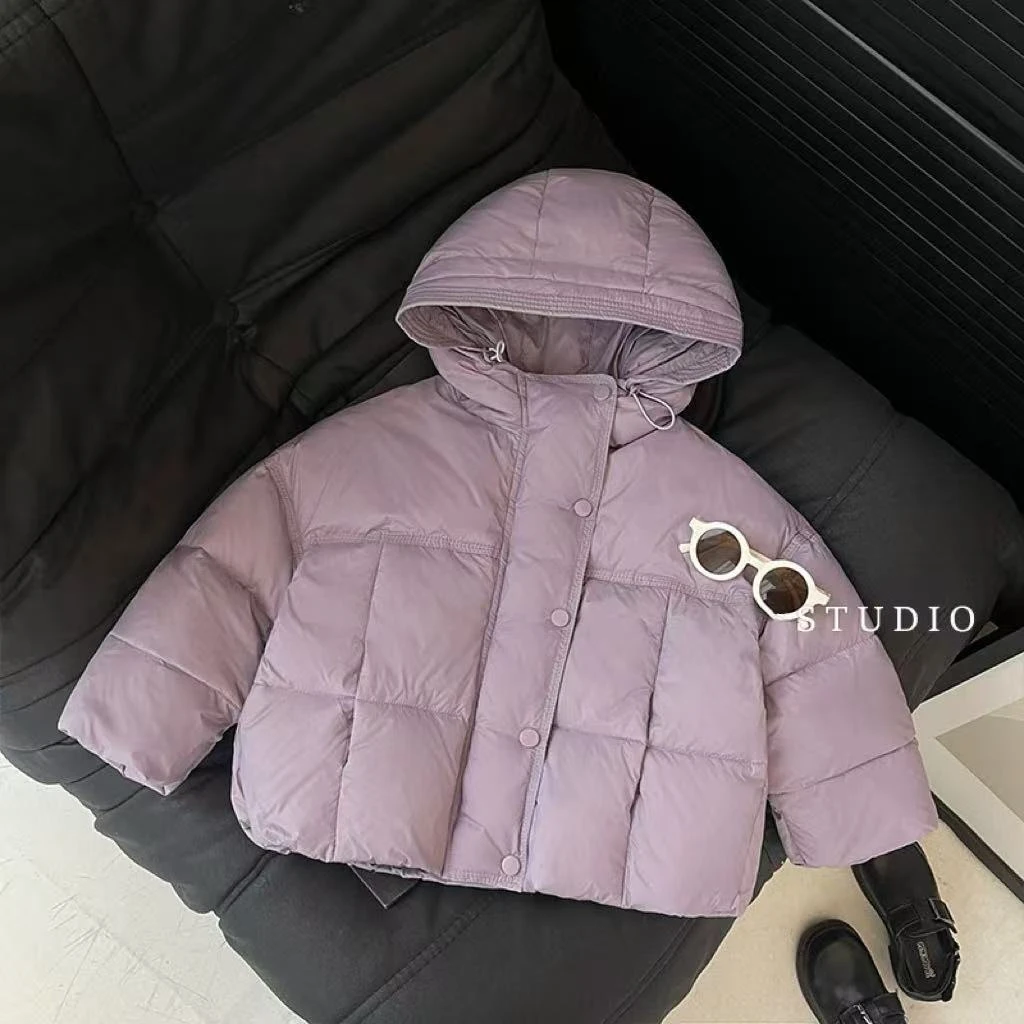 新款棉袄女中大童松软暗扣休闲宽松冬季纯色百搭连帽