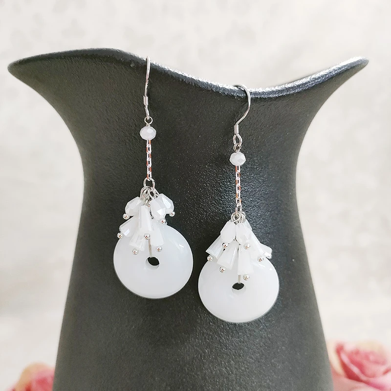 铜合金耳饰 民族风气质纯手工编珠平安扣耳环1531