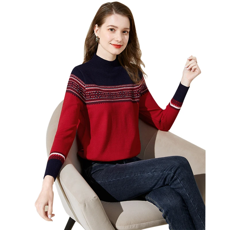 她池2024秋装新款女立领温柔风洋气宽松长袖撞色针织衫T33J0001Z