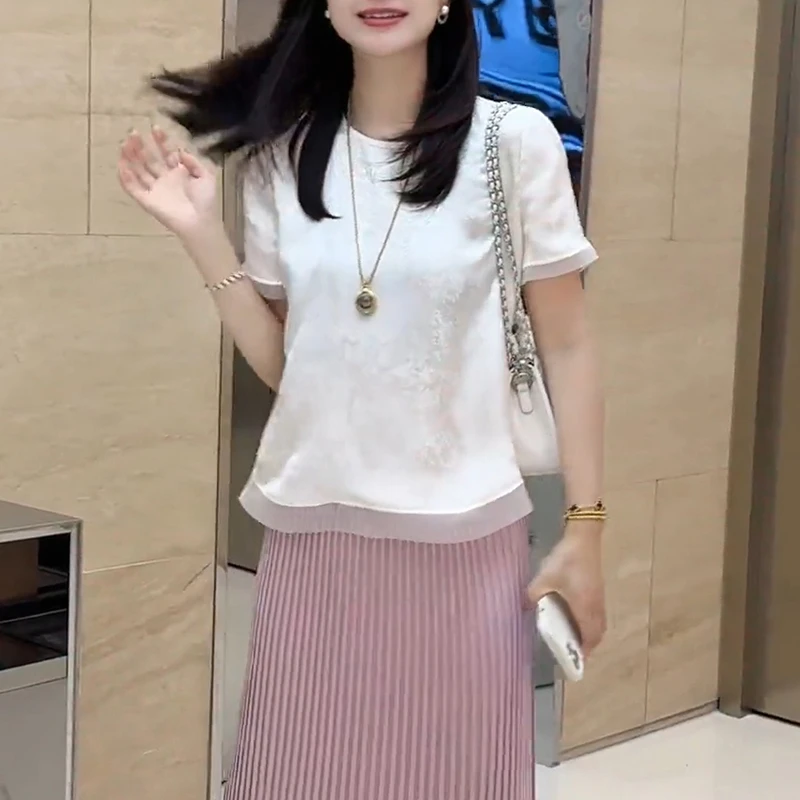 气质提花轻熟风衬衫夏季新款洋气百搭显瘦短袖衬衣时尚减龄上衣女