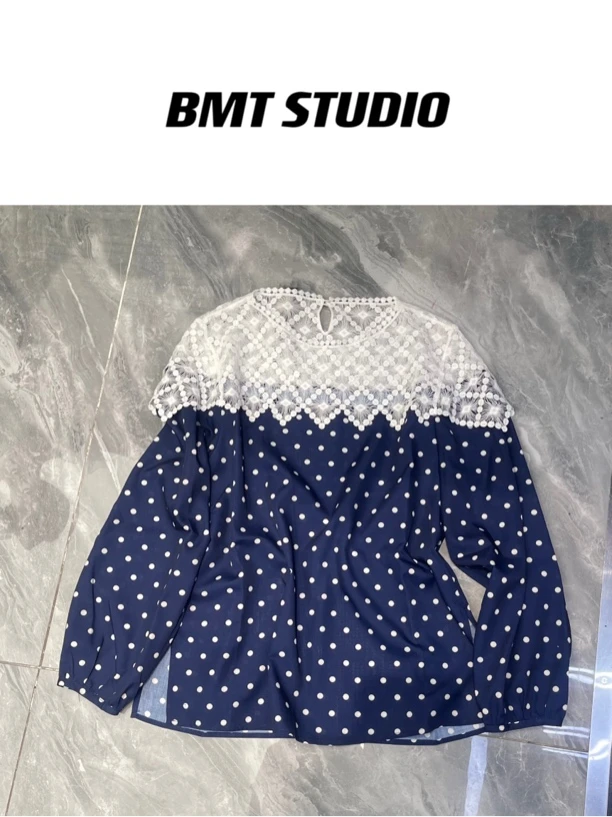 【蓝夜星辰】欧货设计感波点拼接衬衫