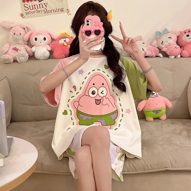 100%纯棉睡衣女款爆款2025新款夏季女士全棉短袖卡通加大码家居服