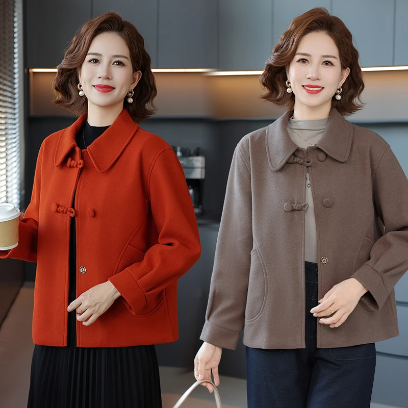 双面时尚女士中老年女款时尚呢大衣洋气中老年女装