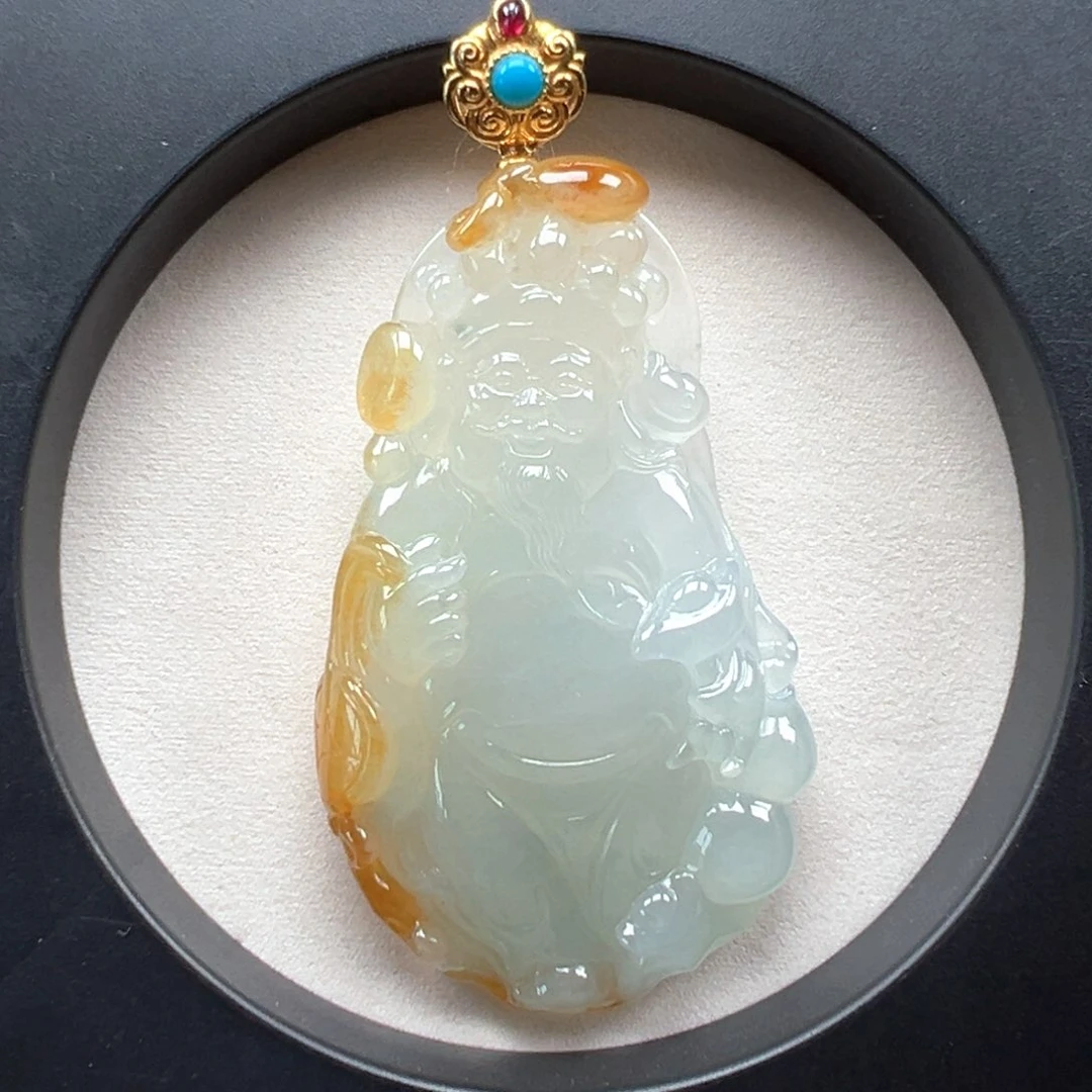 翡翠18K金镶嵌颈饰财神