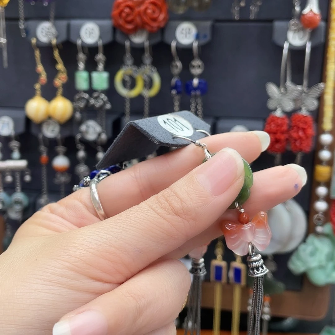 和田玉耳饰银S925镶嵌万*呢867ghnjhh