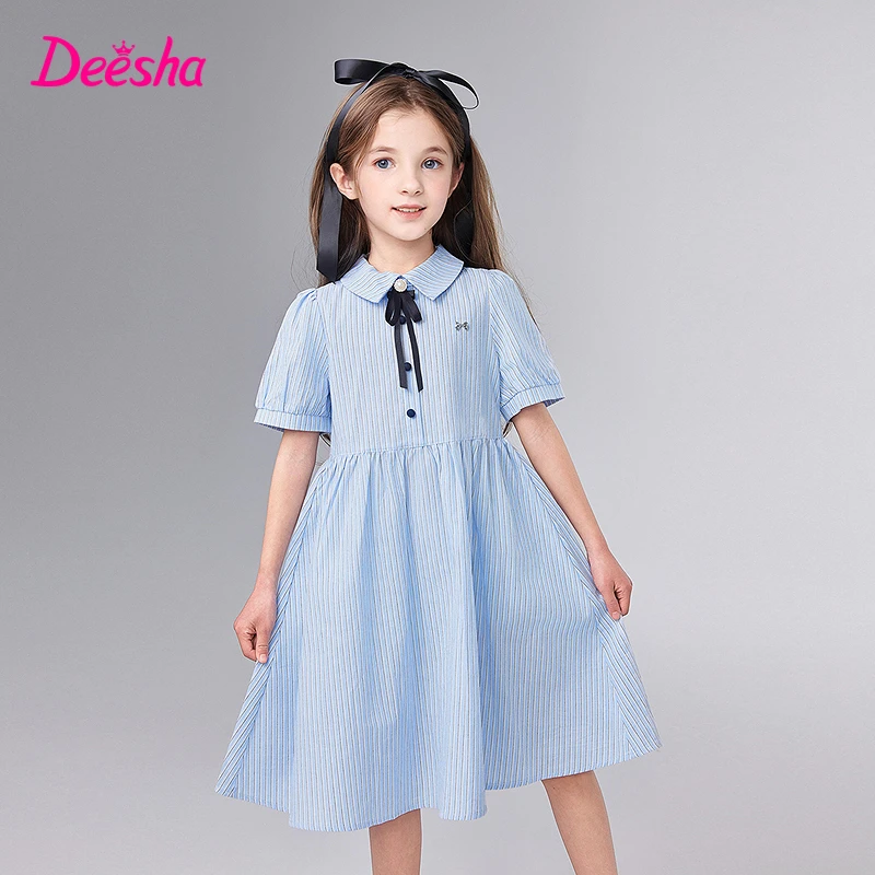 DEESHA/笛莎裙子25年新棉布裙欧若风洋气翻领衬衫连衣裙女童夏季