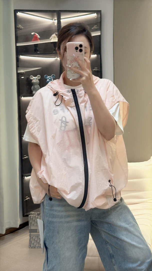 25681女薄款拉链拼接连帽常规马夹马夹夏季透气马甲户外