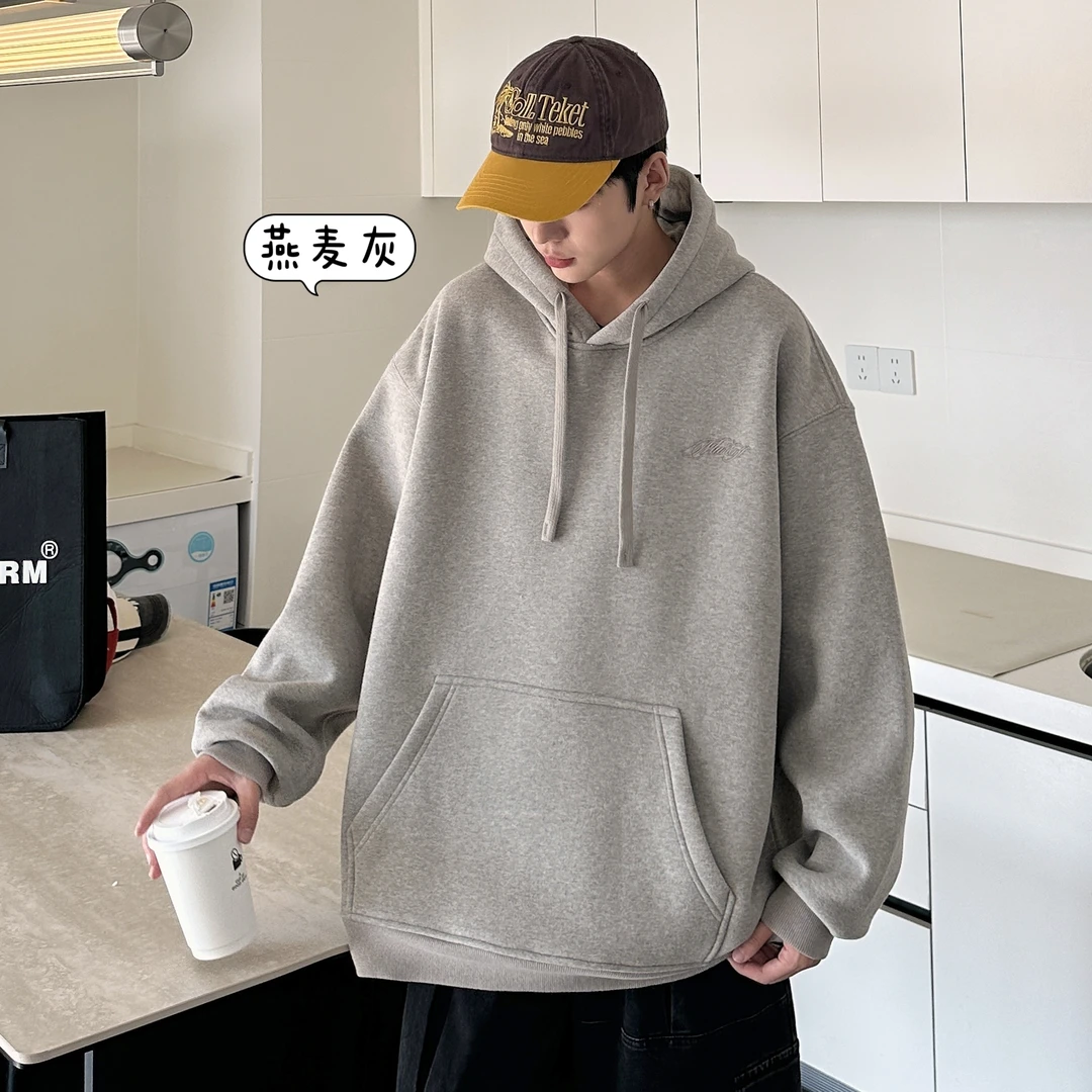 【爆款连帽卫衣】青少年冬季加绒连帽卫衣燕麦灰少年感学生穿搭8903
