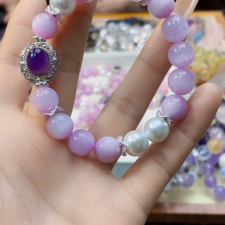 烟晶手链银S925镶嵌紫晶磨合紫锂辉10