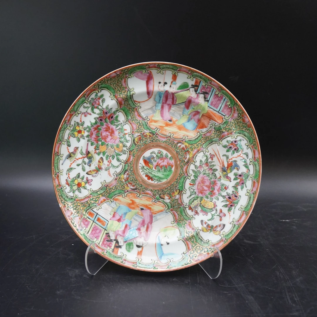 Lot.25080955-3清光绪广彩开窗人物花卉纹赏盘 直径：约24.3cm