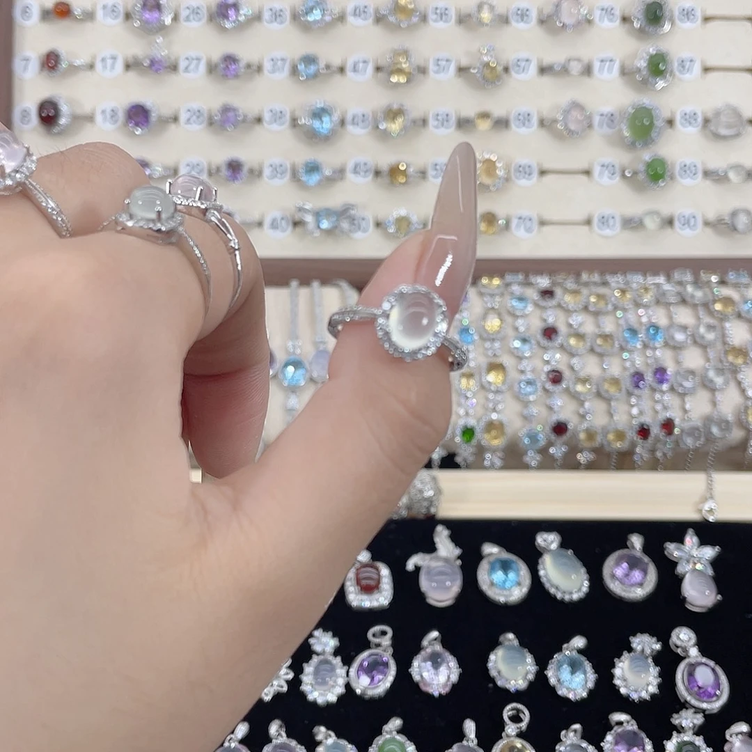 甜***崽岫玉银S925镶嵌戒指