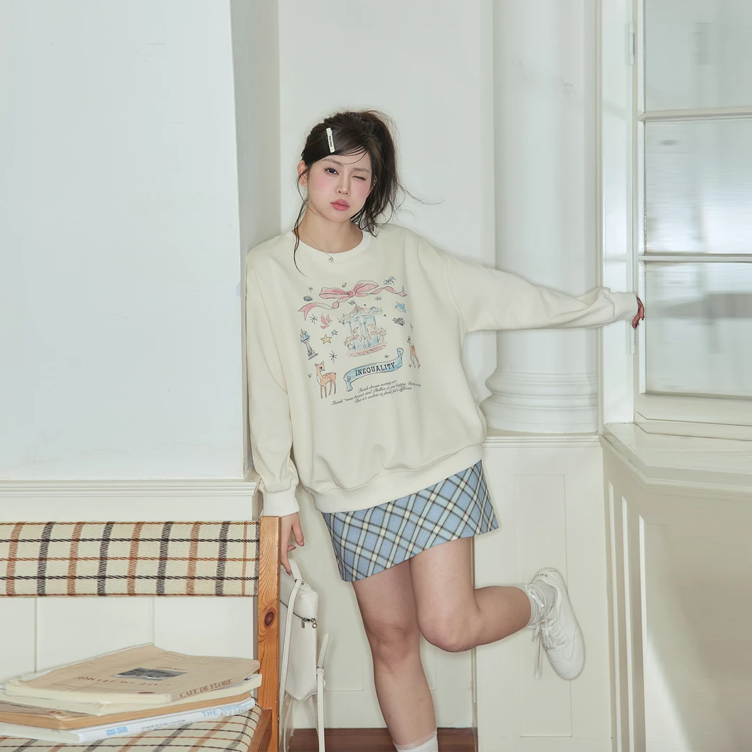 张大人【海蓝云朵】大码女装微胖妹妹多巴胺甜美风印花卫衣套装裙