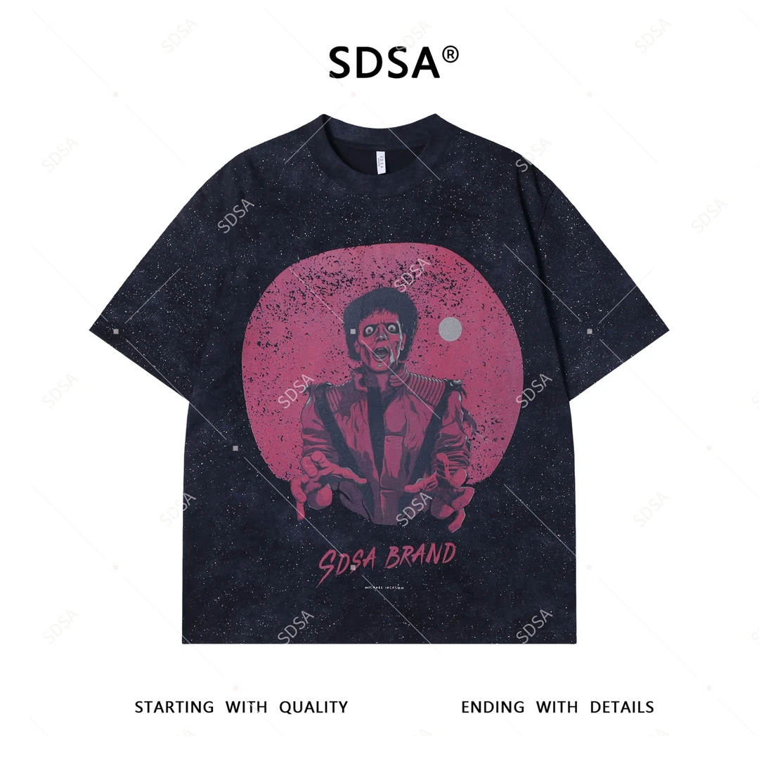 夏季高级感新款男士美式人物字母印花短袖T恤小众复古休闲上衣