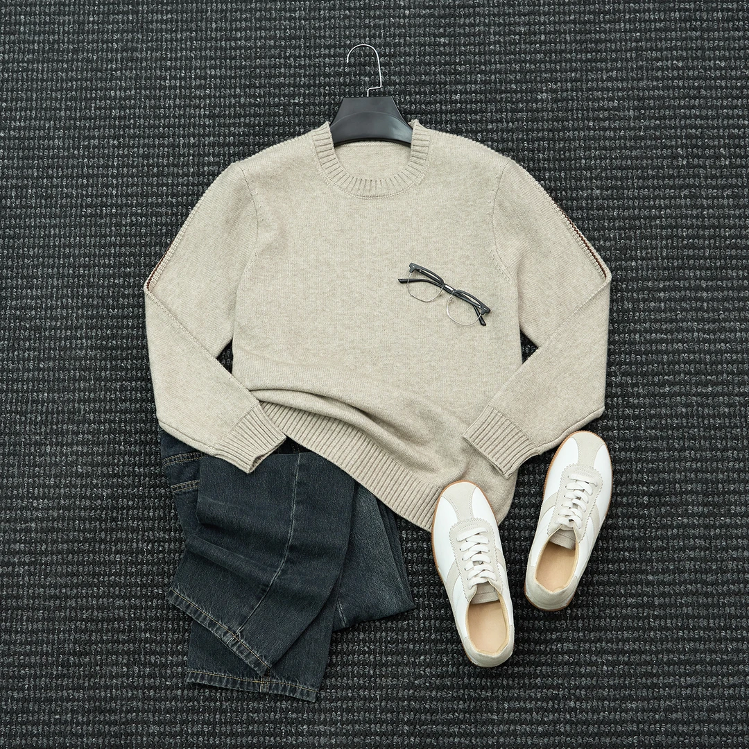 Mrperfect秋冬重磅男士商务圆领针织线衣休闲打底毛衣男羊毛衫