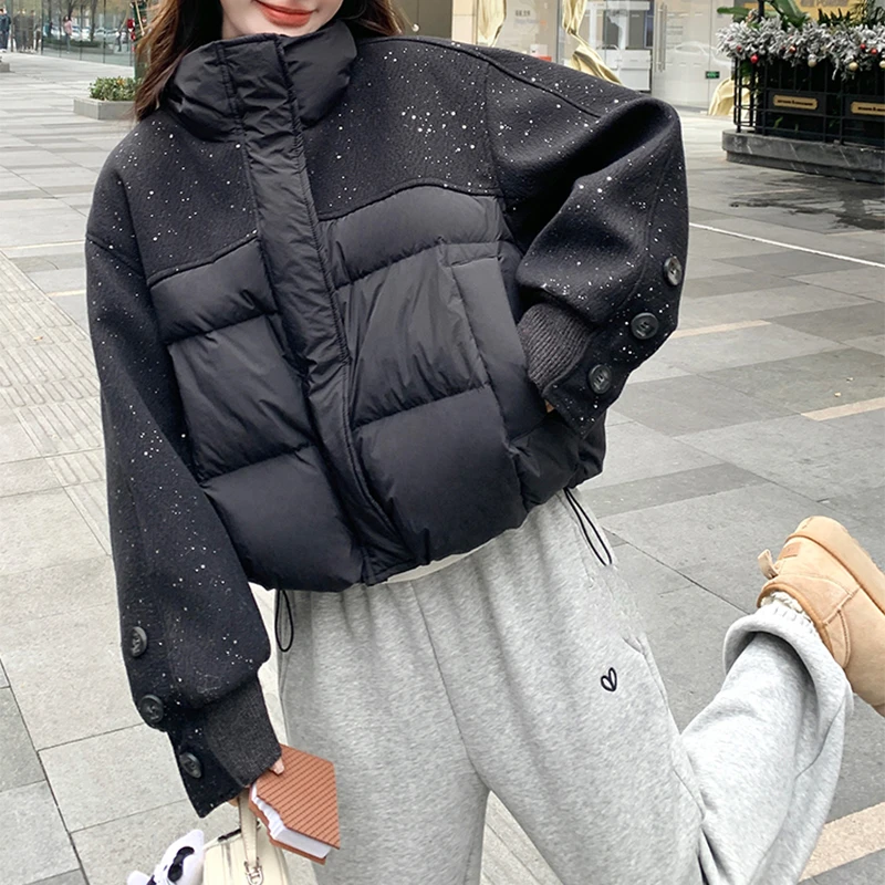 爆款黑色拼接棉服女2025冬新款设计感小众时髦小个子短外套