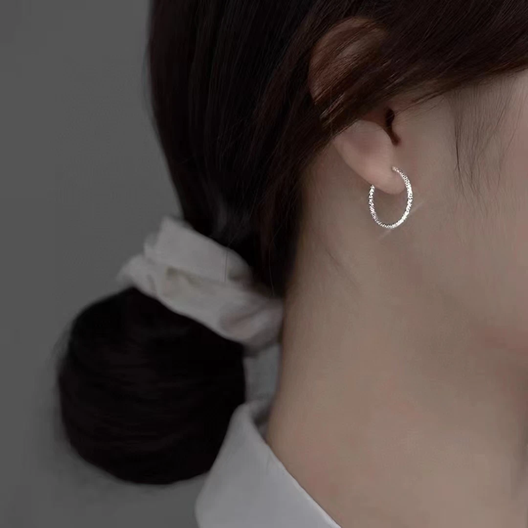 足银耳饰 999爆闪20mm钻花车花纯银耳圈