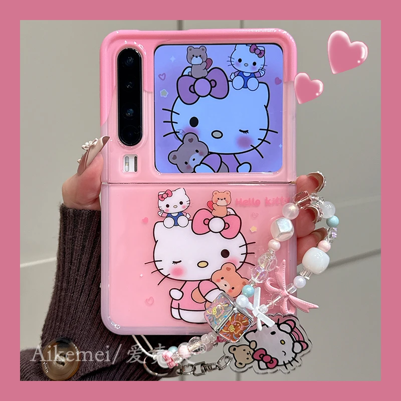 适用华为purax典藏版折叠屏手机壳pocket2可爱卡通粉kitty猫链条