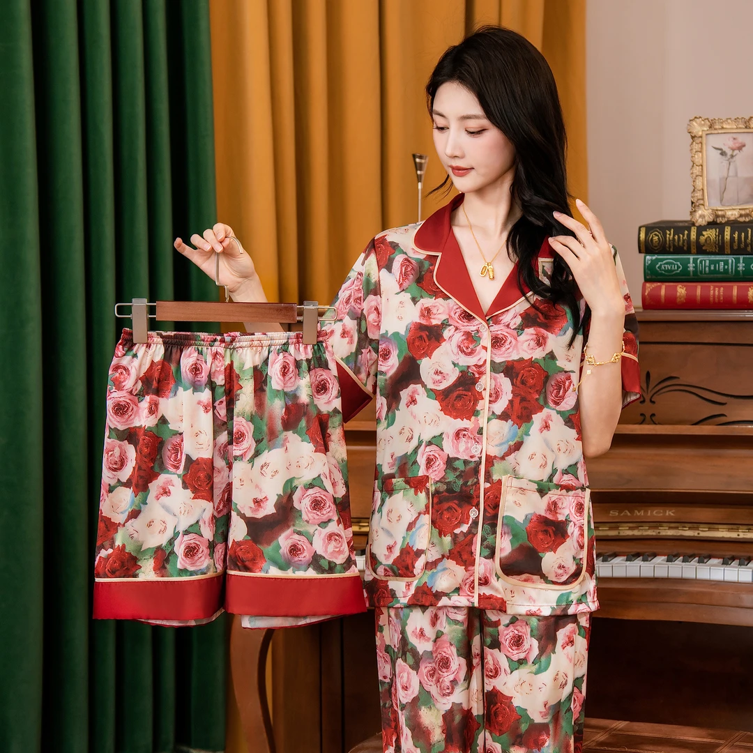 达芬奇密码油画玫瑰2025新品春秋长袖宽松透气睡衣女士季舒适套装