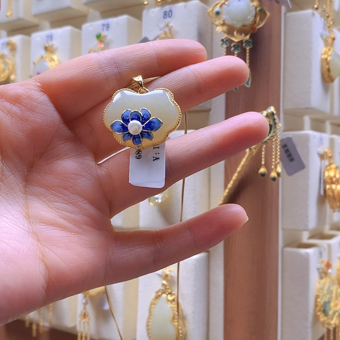 和田玉颈饰银S925镶嵌