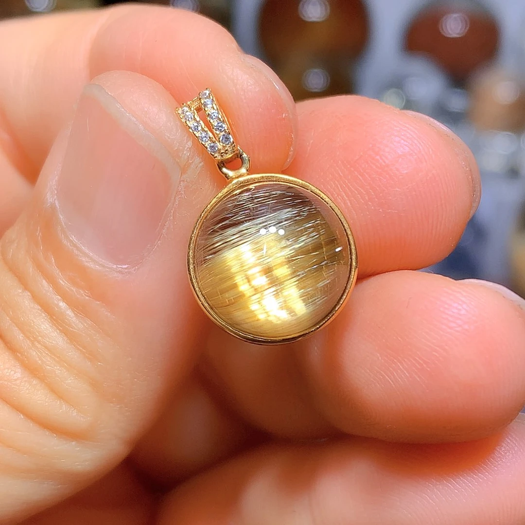 水晶吊坠银S925镀金镶嵌天然水晶