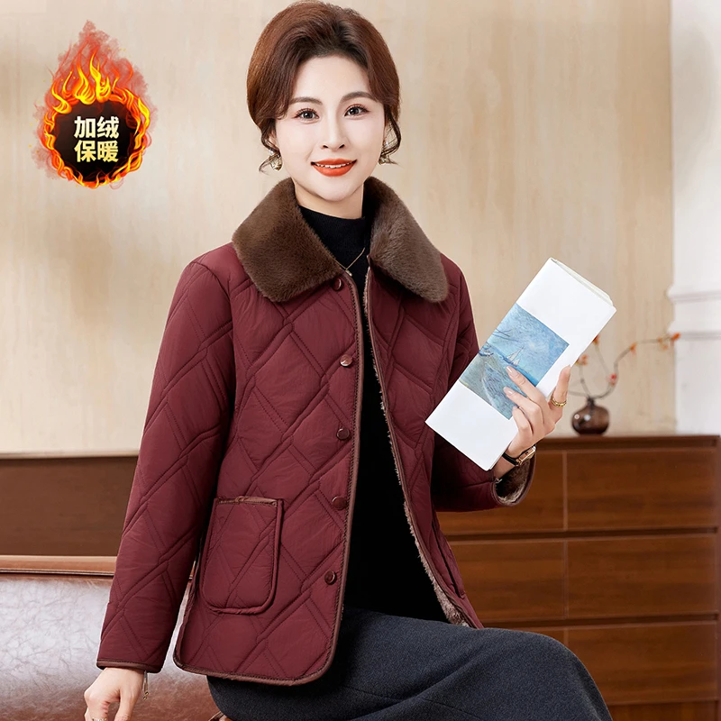 时尚中老年女装中年妈妈气质加绒保暖短棉衣外套秋冬冬季外套
