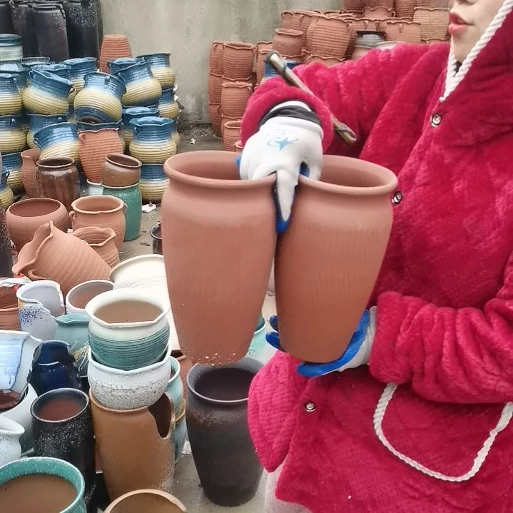 红陶口14高26两个盆瑕疵