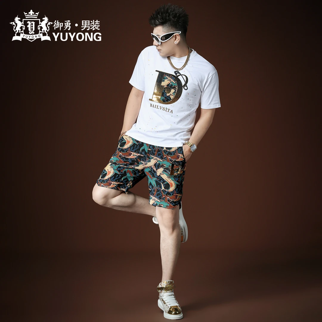 欧货2025新款潮流短袖休闲套装男潮牌夏季短裤两件套男士一套搭配