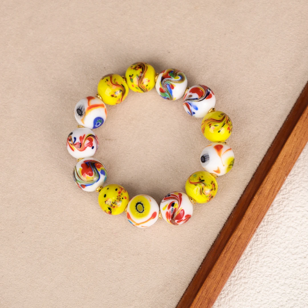 合金手链 LZ3925黄色凤尾白色凤眼凤尾琉璃手串