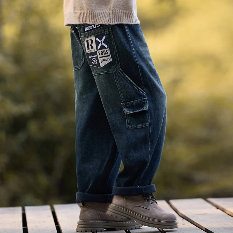 男童加绒牛仔裤冬款2024新款儿童加厚裤子一体绒中大童长裤帅气