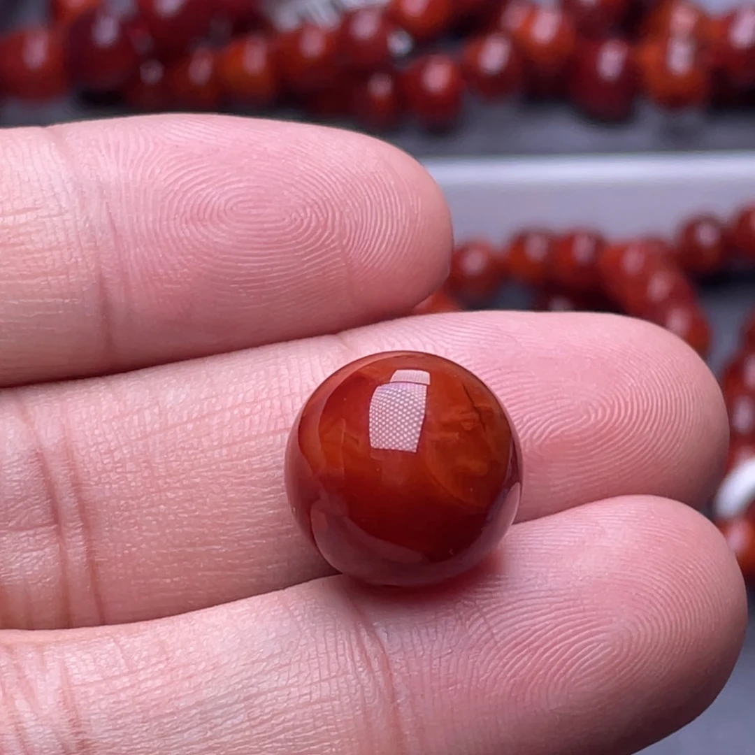 南红玛瑙未镶嵌南红玉石15mm瓦西全品原矿牛血火焰纹单珠