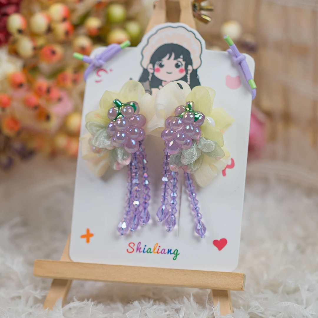 饰阿梁3461 紫葡萄花朵皮筋头饰儿童小女孩发夹发饰可爱甜美百搭