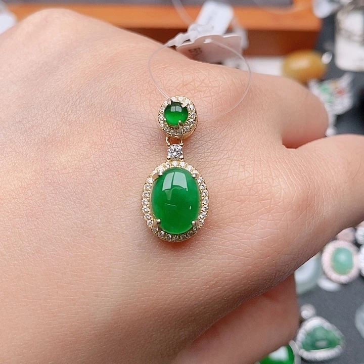 翡翠戒指银S925镶嵌吊坠