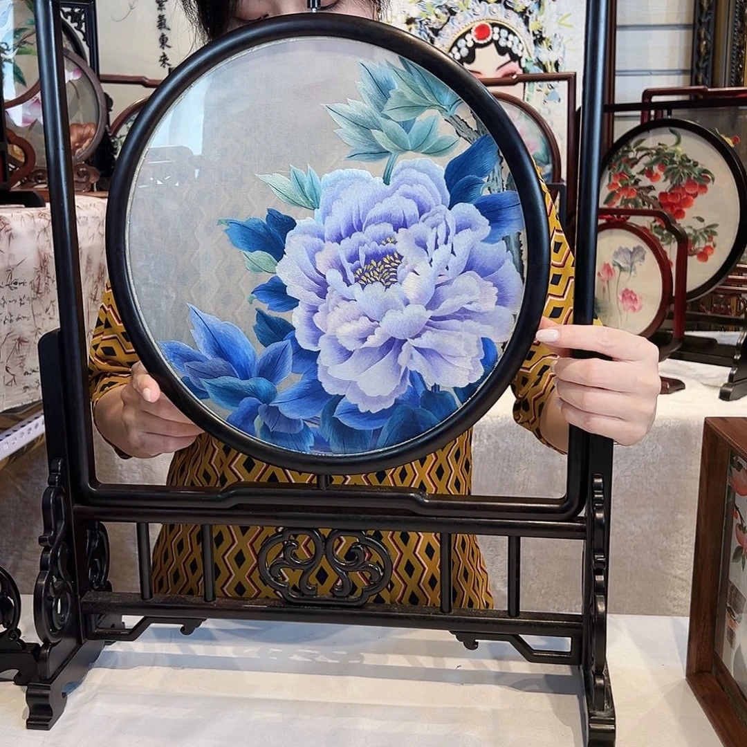 织绣双面异色摆台精工