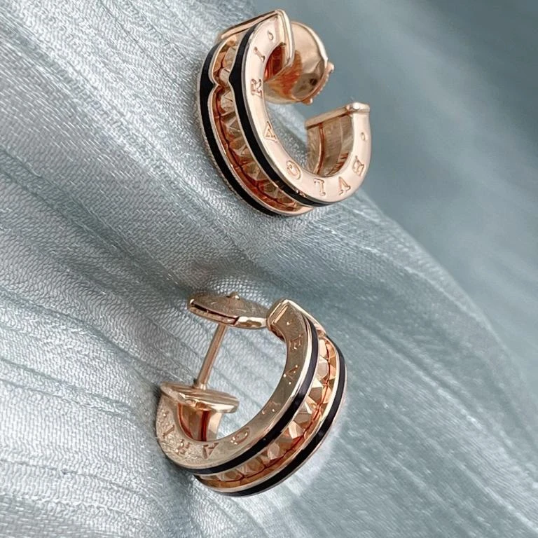 99新 BVLGARI/宝格丽 B.ZERO1 黑陶铆钉耳钉耳环 24年全套 W28499