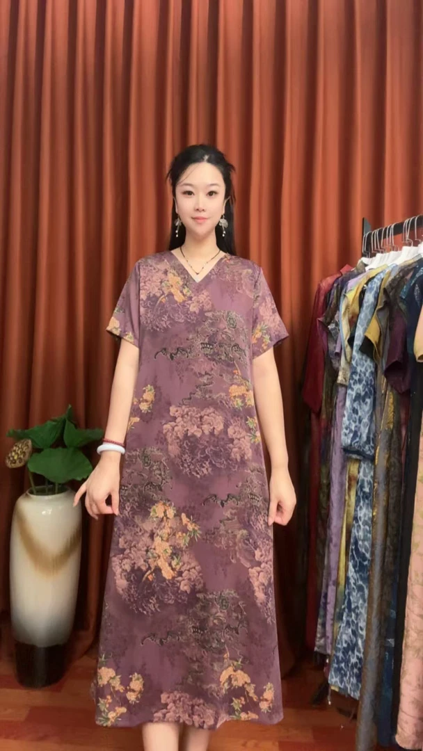 C（七彩祥云）夏季时尚新品印花亲肤透气短袖连衣裙