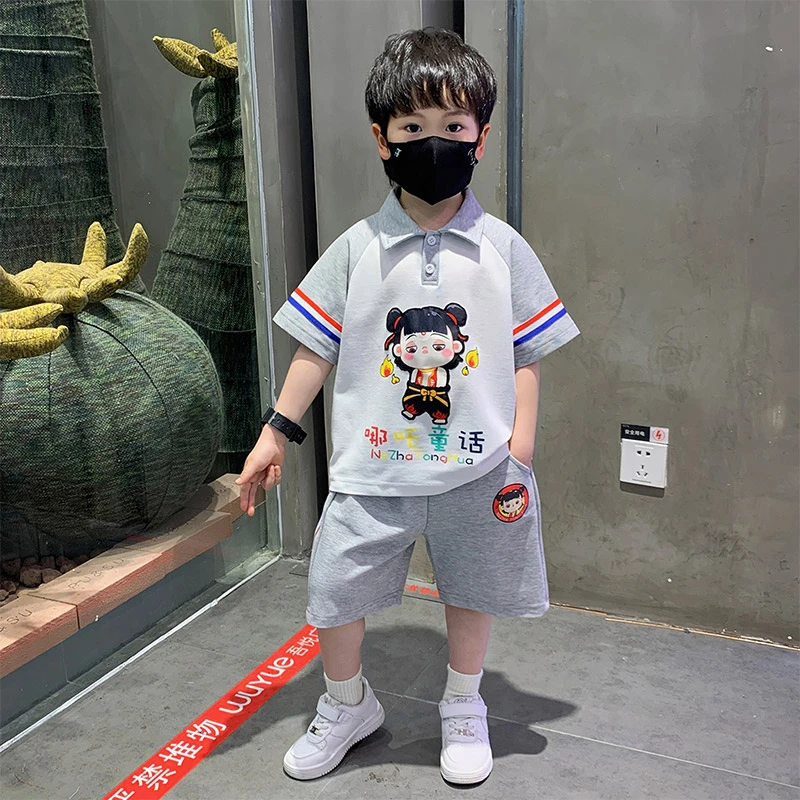 男童夏季polo衫套装帅气2025新款儿童装宝宝夏款时髦短袖哪吒衣服