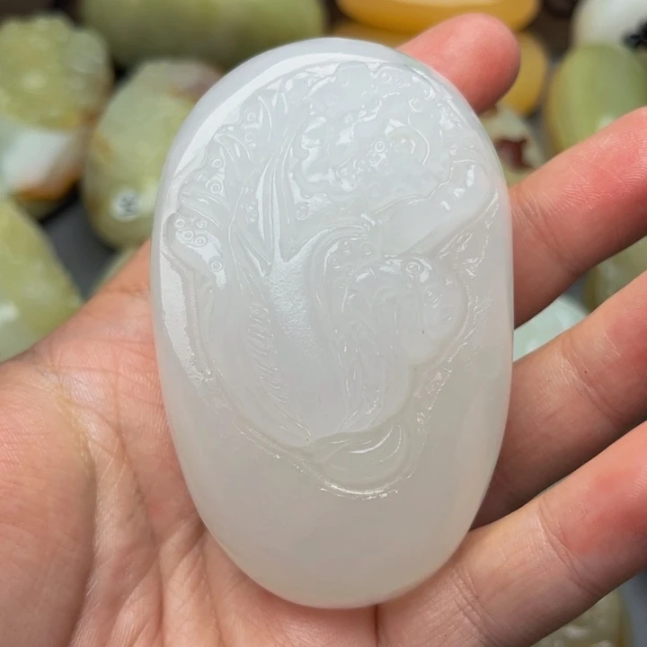 石材方解石手把件白菜