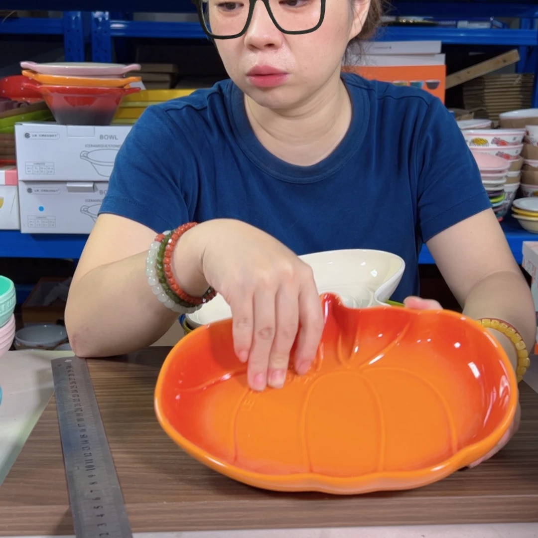 陶瓷橙色南瓜深盘