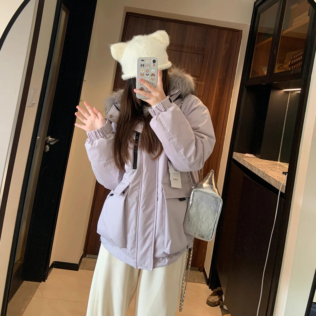 超好看棉服女2025年冬季新款韩系大毛领加厚工装连帽棉衣棉袄外套