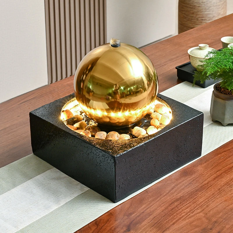 轻奢风水球流水生财摆件循环水现代简约客厅办公室桌面小喷泉装饰