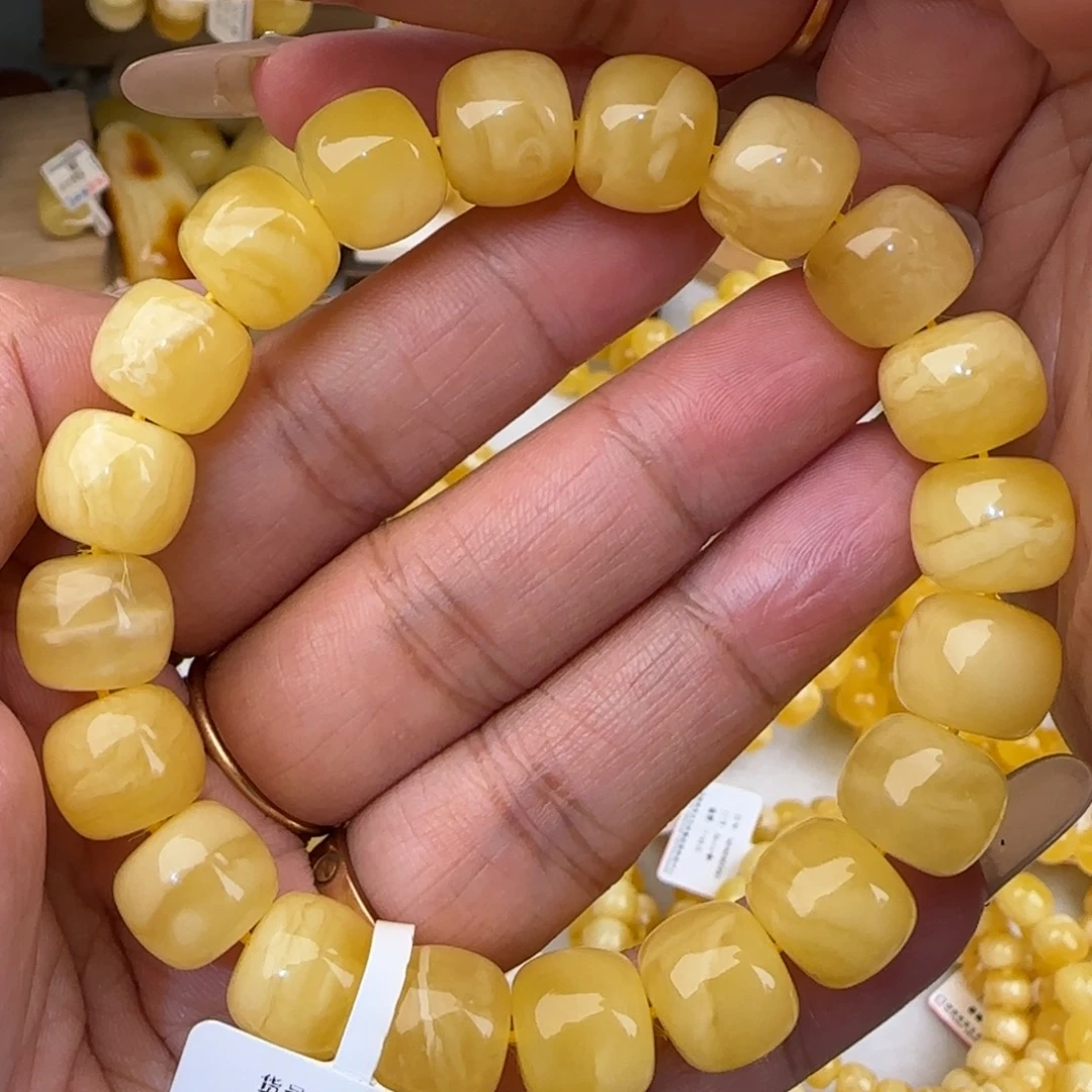蜜蜡未镶嵌手链白花老型手串