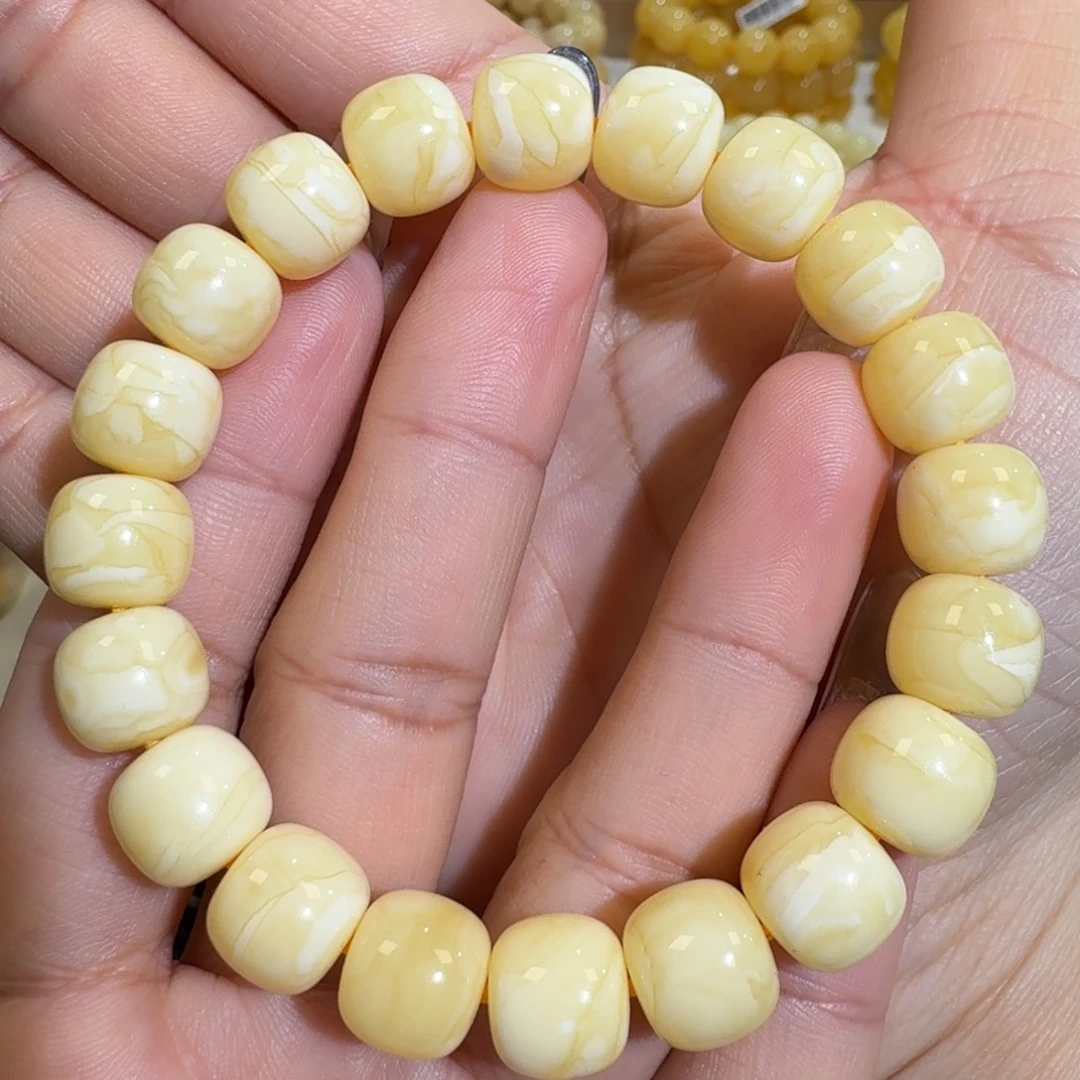 琥珀未镶嵌珠宝奇石11m焦皮同料老型白花蜡手串16.3