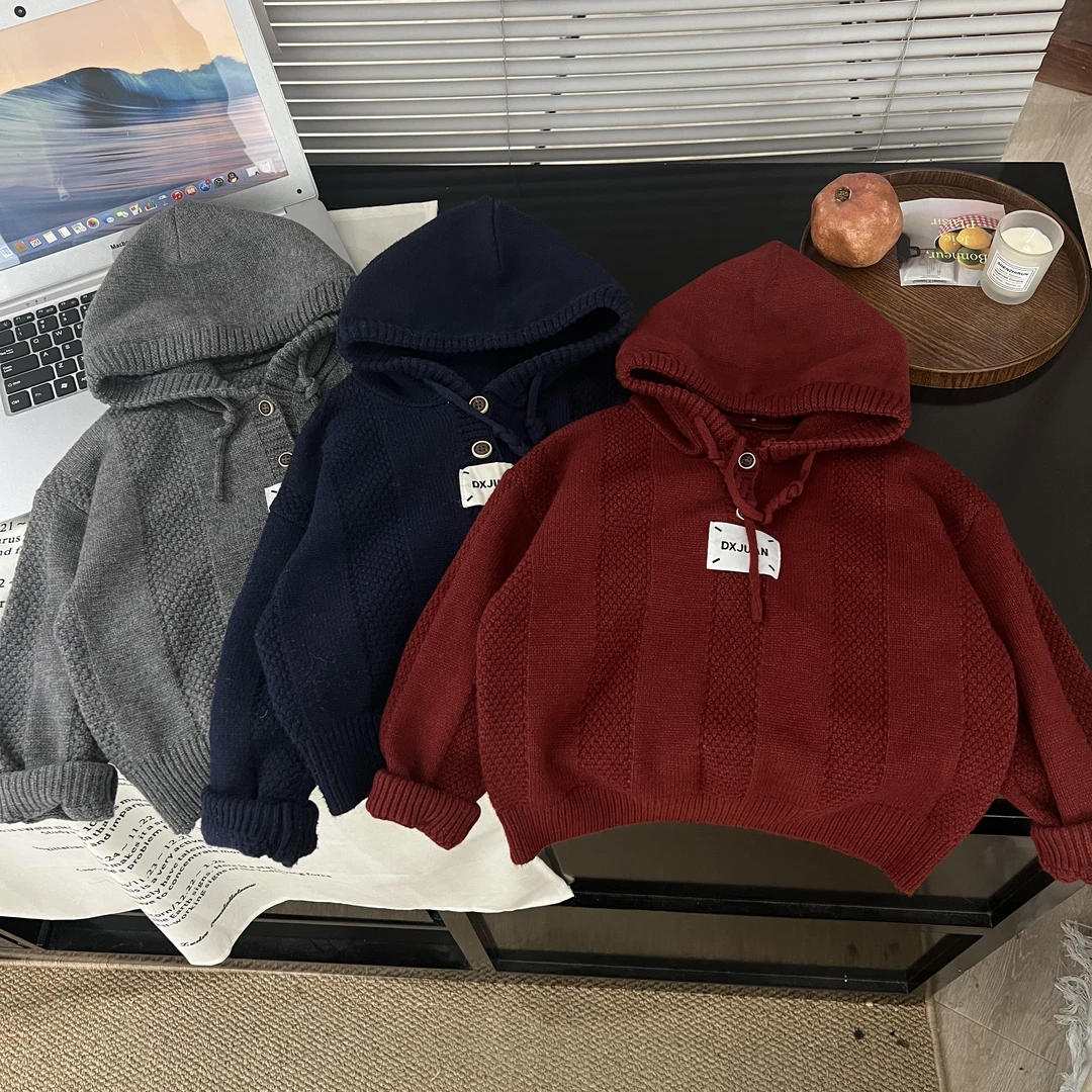 【满姐】2024秋冬新款时尚潮流套头帽衫男童女童亲子针织衫毛衣