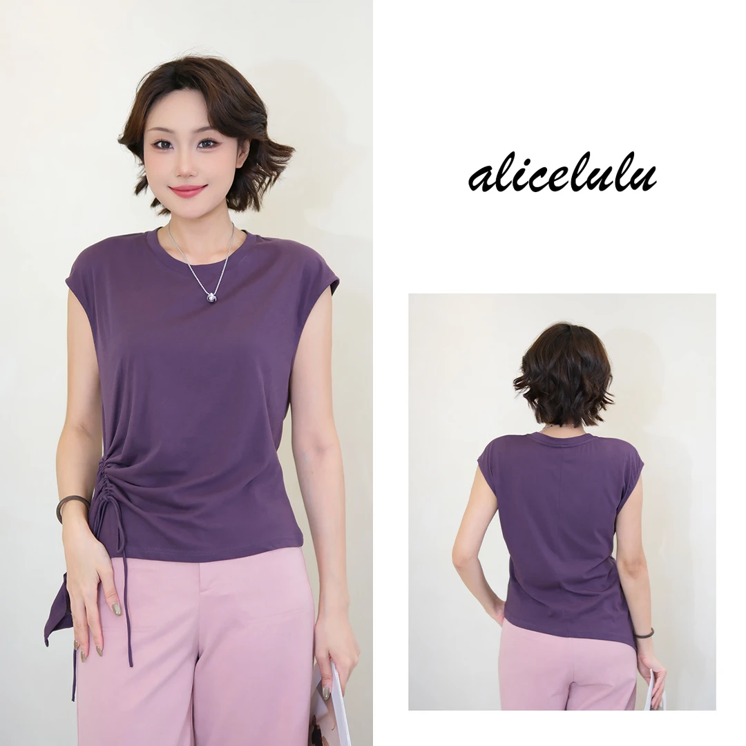 [alicelulu] 不规则亲肤柔软无袖上衣t恤通勤百搭S2142901V