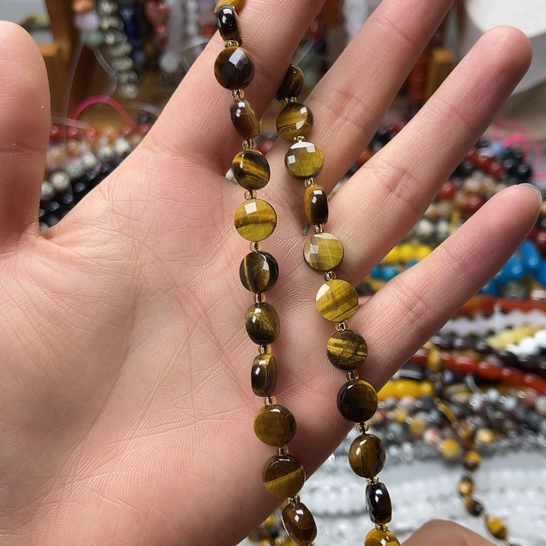 玛瑙/玉髓未镶嵌珠宝半成品卡10黄虎切面圆饼一条