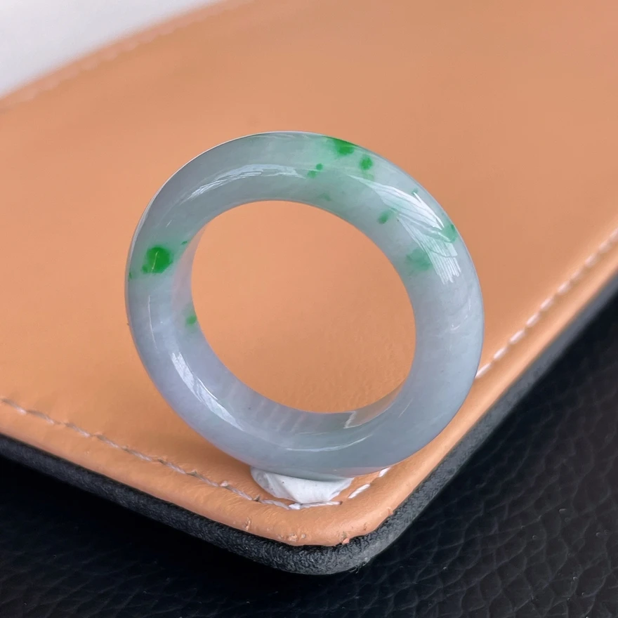 20号圈口天然A货飘阳绿翡翠圆形戒指缅甸老坑浅紫春带彩玉指环