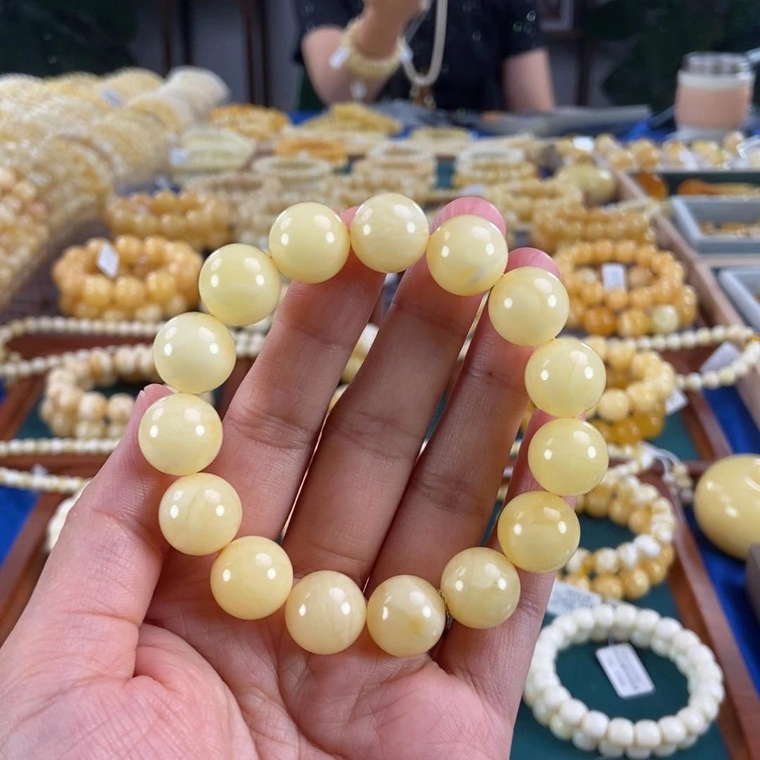 琥珀未镶嵌珠宝奇石14白花蜡圆珠23.7