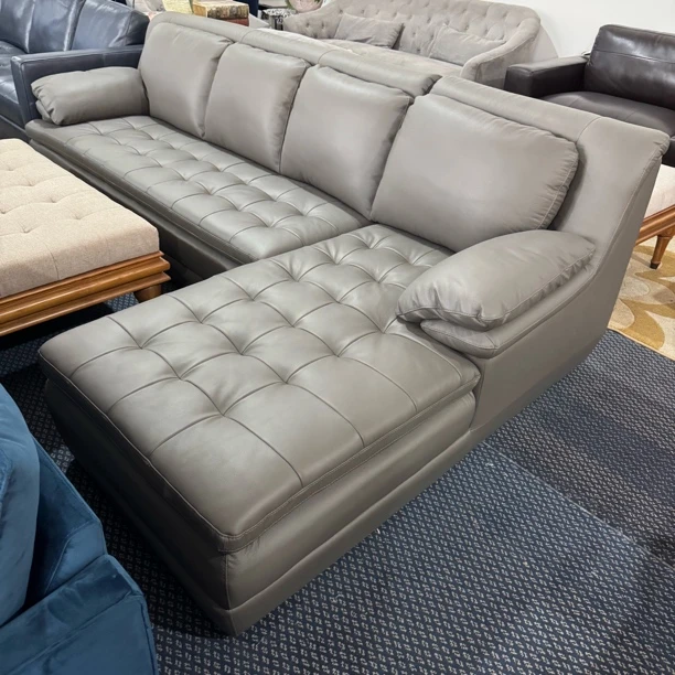 清样牛皮深灰色左贵妃大转角沙发-不支持延迟发货